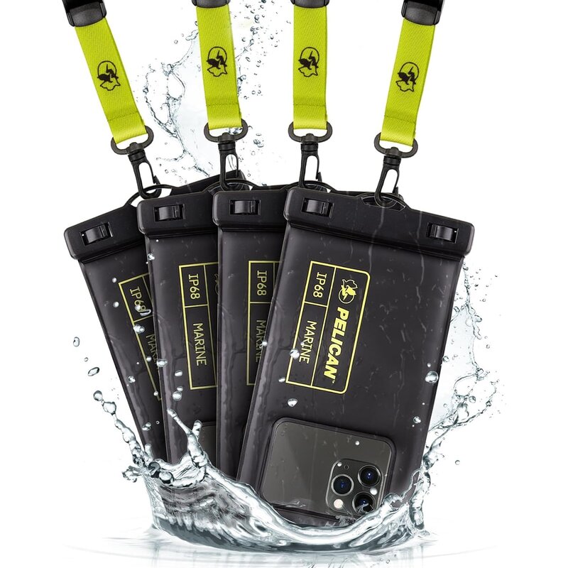 【Pelican】 IP68 (防塵雨合羽標準尺度目覚ましいカテゴリー化) 伽藍鳥 スマホ 雨合羽合切袋 雨合羽容れもの 並大抵大きさ 4個書き割り 〔最大限度 6.7 in かっこ良い電話機相応う〕 Marine Waterproof Floating Pouch - Black/