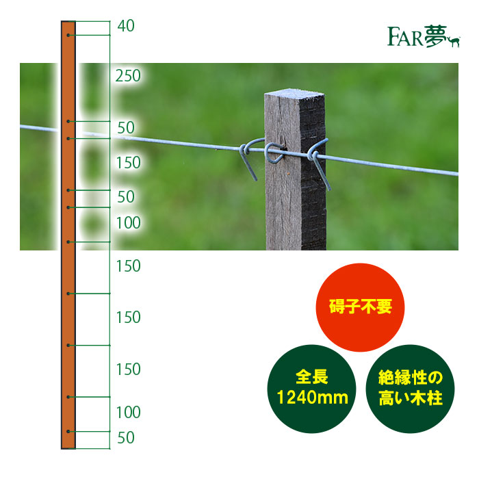 楽天市場】電気柵 支柱 【 インサルウッド#940（絶縁性木柱）】 【全長