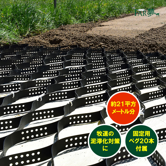 溢す 打つ手 引っ敷き 【 牧道引っ敷き（ペグセット／約21平方メートル） 】 【 DIY 土木 工事 パーキング場 道 道のり 通った跡 路盤 庭 庭園 舗装 さざれ石 石 根拠地 基本原理 兼ね合い 水はけ 水抜き 透水 水たまり ポリエチレン 牛 黒牡丹 パドック 酪農 稼穡 放牧  ファームエイジ FAR夢 】