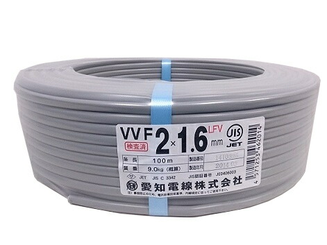 愛知電線 VVF1.6mm×2C VVFケーブル 100m巻 灰色 【在庫有り/送料無料】 インボイス対応・領収書発行可|電材BlueWood