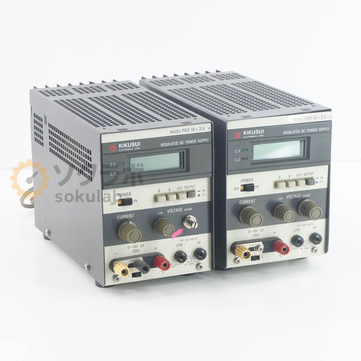 【中古】[JB]保証なし 2台セット KIKUSUI PAB18-3A PAB-A REGULATED DC POWER SUPPLY 直流安定化電源 DC電源 直流電源 0-18V 3A [07237-0332]｜デンタショップ