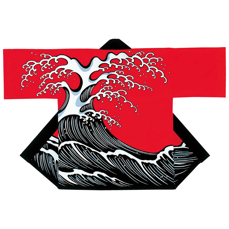 法被 半纏 半被 半天 袢天 化学反応染め (赤) 綿100% 波柄 儀式用 お召しもの 大祭 祭禮 神輿 でき事 夏儀式用 秋祭り まつり はんてん はっぴ ハッピ 男女兼用
