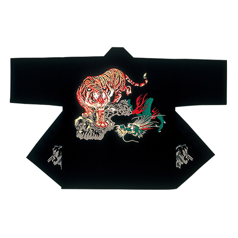 法被 半纏 半被 半天 袢天 箔押し産業 (黒) 綿100% 虎柄 儀式用 お召しもの 大祭 祭禮 神輿 でき事 夏儀式用 秋祭り まつり はんてん はっぴ ハッピ 男女兼用