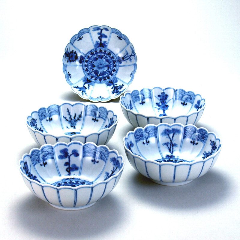 楽天市場】九谷焼 4号小鉢揃 青華うさぎ文/山本長左（宮内庁御用窯