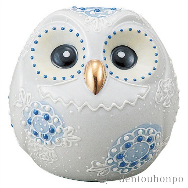 楽天市場】九谷焼 2号ふくろう 白盛 ブルー＜置物 縁起物 ふくろう