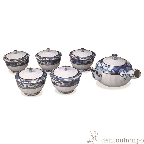 急須茶器揃 帯山水　蓋付 お茶呑茶碗５客・急須１個セット ( 名入れ有料 茶器セット 急須 湯呑み 日本茶 中国茶 清水焼 京焼 結婚 出産 内祝い 引き出物 金婚式 誕生日プレゼント 還暦祝い 古希 喜寿 米寿 退職 定年 プレゼント お祝い お返し お礼 令和 両親 父 母 男性 )