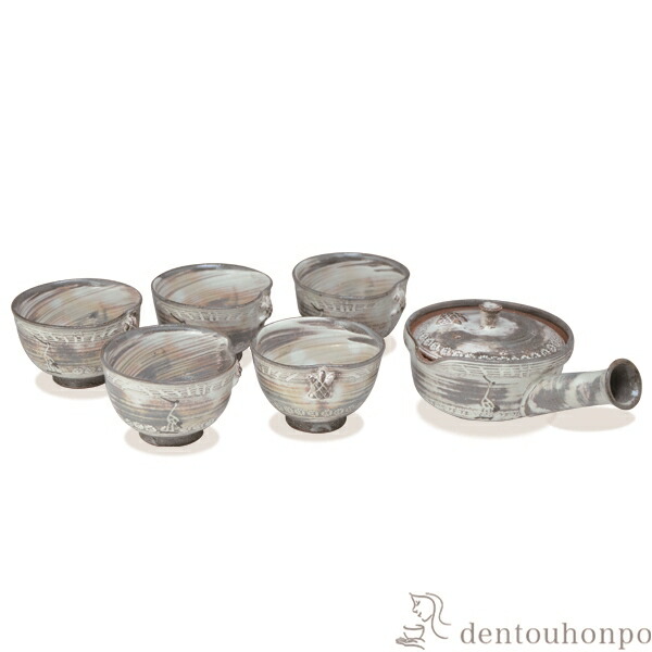 急須茶器揃 粉引鶴亀 お茶呑茶碗５客・急須１個セット ( 名入れ有料 母の日 早割 プレゼント 初任給 茶器セット 急須 湯呑み 日本茶 中国茶 清水焼 京焼 結婚 出産 内祝い 引き出物 金婚式 誕生日プレゼント 還暦祝い 古希 喜寿 米寿 退職 定年 プレゼント お祝い お返し )