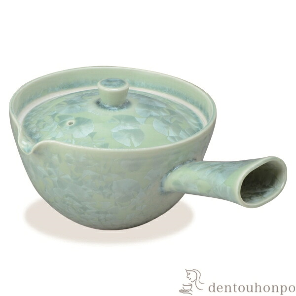 急須 花結晶 緑 ( 名入れ有料 退職祝い 定年 ティーポット お茶 セット 日本茶 おすすめ 清水焼 京焼 結婚 出産 内祝い 引き出物 金婚式 誕生日プレゼント 還暦祝い 古希 喜寿 米寿 退職 定年 プレゼント お祝い お返し お礼 令和 両親 父 母 男性 女性 日本製 )