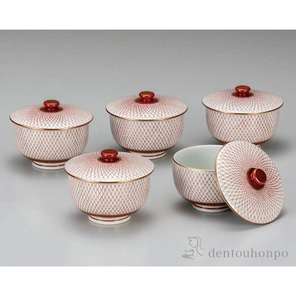 九谷焼 蓋付汲出揃 赤網 5個セット ( 母の日 早割 プレゼント 初任給 茶器セット 急須 湯呑み 日本茶 中国茶 九谷焼 結婚 出産 内祝い 引き出物 金婚式 誕生日プレゼント 還暦祝い 古希 喜寿 米寿 退職 定年 プレゼント お祝い お返し お礼 令和 両親 父 母 男性 )