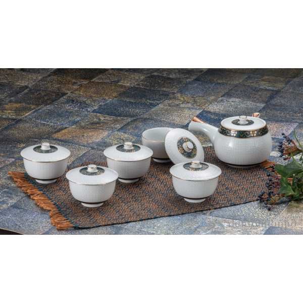 九谷焼 蓋付茶器 白七宝 湯呑5個・急須セット ( 母の日 早割 プレゼント 初任給 茶器セット 急須 湯呑み 日本茶 中国茶 九谷焼 結婚 出産 内祝い 引き出物 金婚式 誕生日プレゼント 還暦祝い 古希 喜寿 米寿 退職 定年 プレゼント お祝い お返し お礼 令和 両親 父 )