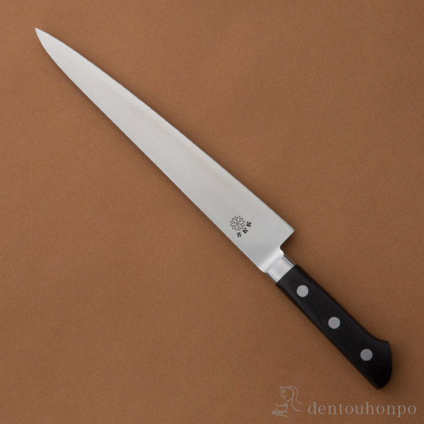 洋包丁 堺菊守 SKKバナジウム鋼(口金付) 筋引 240mm 1本 名入れ彫刻無料 ( 切れ味 ナイフ 庖丁 人気 おすすめ 堺打刃物 結婚 出産 内祝い 引き出物 金婚式 誕生日プレゼント 還暦祝い 古希 喜寿 米寿 退職 定年 プレゼント お祝い お返し お礼 令和 両親 父 母 )|伝統本舗