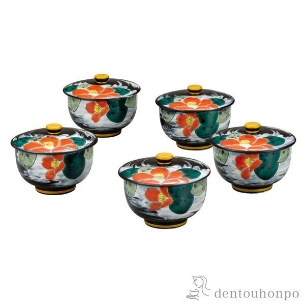 蓋付汲出揃 色椿 5客セット ( 茶器セット 急須 湯呑み 日本茶 中国茶 九谷焼 結婚 出産 内祝い 引き出物 金婚式 誕生日プレゼント 還暦祝い 古希 喜寿 米寿 退職 定年 プレゼント お祝い お返し お礼 令和 両親 父 母 男性 女性 日本製 おすすめ おしゃれ かわいい )