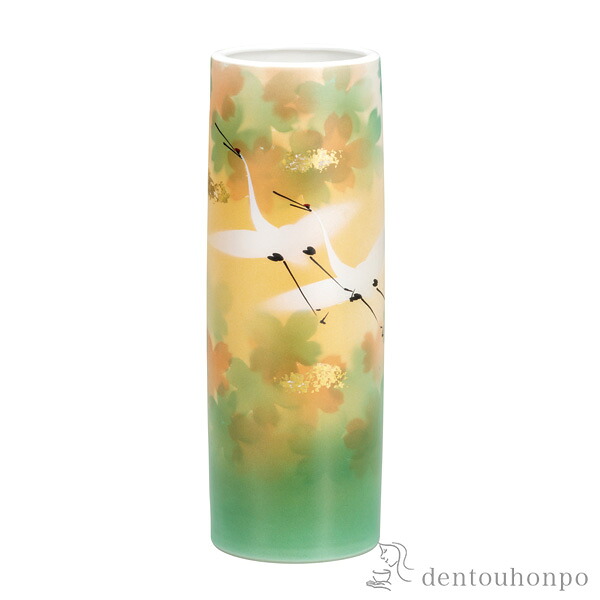 寸胴 金箔花群鶴 8号 ( 木札名入れ有料 ガラス フラワーベース 花器 一輪挿し おすすめ 九谷焼 周年 創立 上場 竣工 開店 事務所移転 開業 プレゼント お祝い お返し お礼 令和 海外 日本 取引先 法人 日本製 おすすめ 仏壇 仏具 お盆 お墓 可愛い 人気 )｜伝統本舗