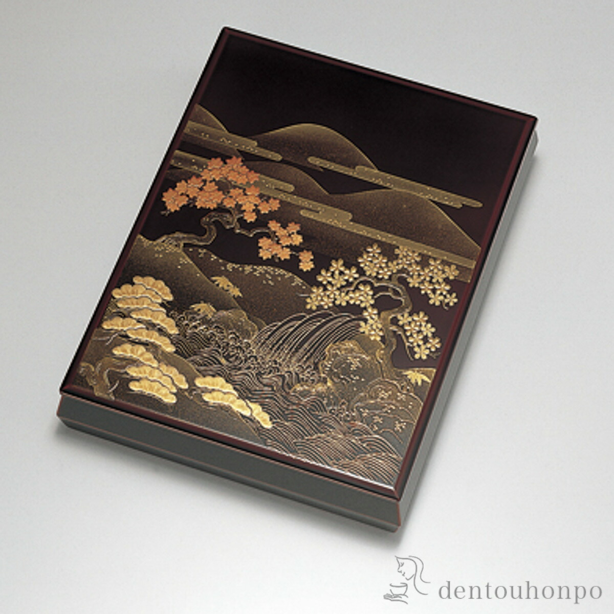 文筥（ふばこ） 手紙入れ 山水 溜 A4サイズ ( 退職祝い 定年 アクセサリー入れ 収納ボックス ケース BOX 宝物 越前漆器 結婚 出産 内祝い 引き出物 金婚式 誕生日プレゼント 還暦祝い 古希 喜寿 米寿 退職 定年 プレゼント お祝い お返し お礼 令和 両親 父 母 男性 女性 )