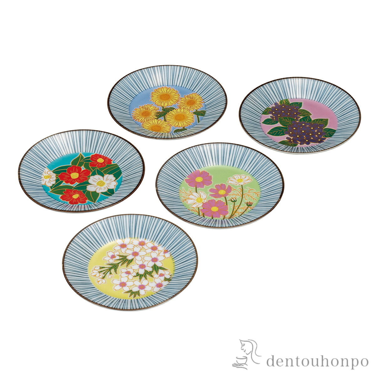 皿揃 花絵変り 5.2号 ( プレート 醤油皿 豆皿 和食 洋食 九谷焼 結婚 出産 内祝い 引き出物 金婚式 誕生日プレゼント 還暦祝い 古希 喜寿 米寿 退職 定年 プレゼント お祝い お返し お礼 令和 両親 父 母 男性 女性 日本製 おすすめ おしゃれ かわいい 可愛い 人気 )｜伝統本舗