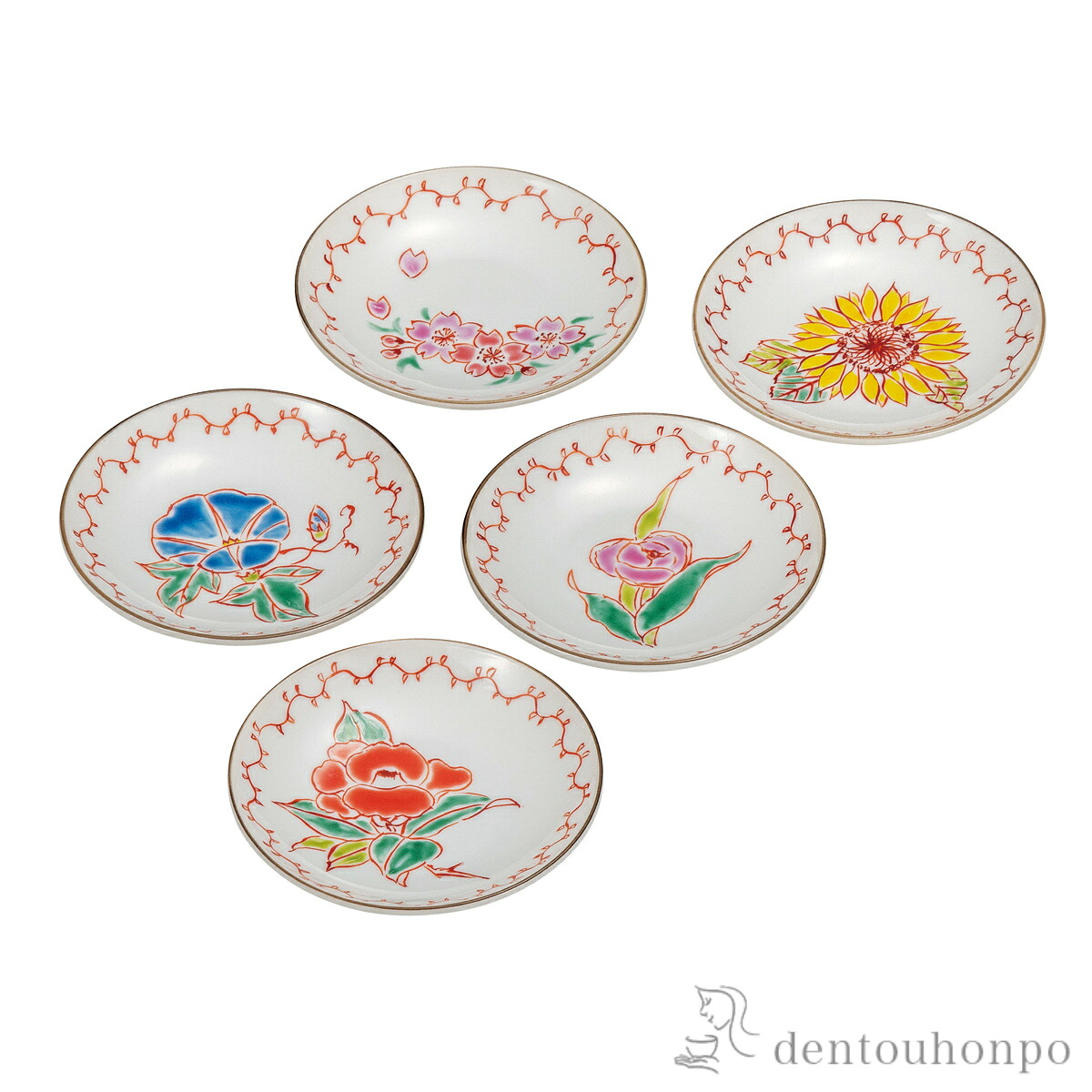 皿揃 草花絵変り 3.2号 ( 母の日 早割 プレゼント 初任給 プレート 醤油皿 豆皿 和食 洋食 九谷焼 結婚 出産 内祝い 引き出物 金婚式 誕生日プレゼント 還暦祝い 古希 喜寿 米寿 退職 定年 プレゼント お祝い お返し お礼 令和 両親 父 母 男性 女性 日本製 おすすめ )