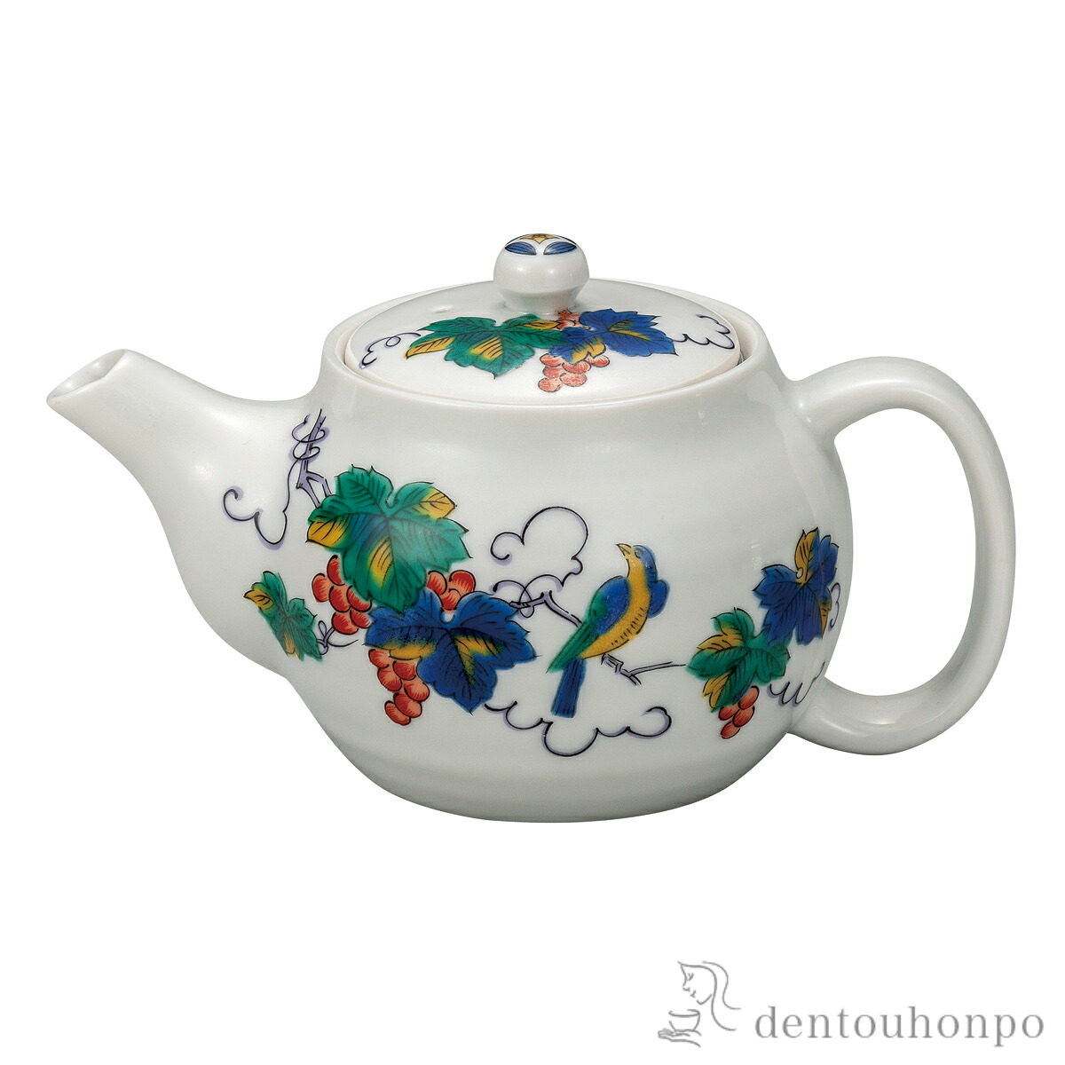 ポット急須 鳥ぶどう 茶こし網付 ( 母の日 早割 プレゼント 初任給 ティーポット お茶 煎茶 日本茶 おすすめ 九谷焼 結婚 出産 内祝い 引き出物 金婚式 誕生日プレゼント 還暦祝い 古希 喜寿 米寿 退職 定年 プレゼント お祝い お返し お礼 令和 両親 父 母 男性 )