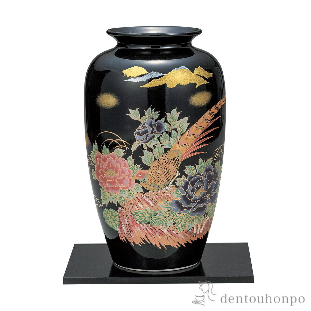 花瓶 牡丹金雉 10号 台付 ( 木札名入れ有料 ガラス フラワーベース 花器 一輪挿し おすすめ 九谷焼 周年 創立 上場 竣工 開店 事務所移転 開業 プレゼント お祝い お返し お礼 令和 海外 日本 取引先 法人 日本製 おすすめ 仏壇 仏具 お盆 お墓 可愛い 人気 )