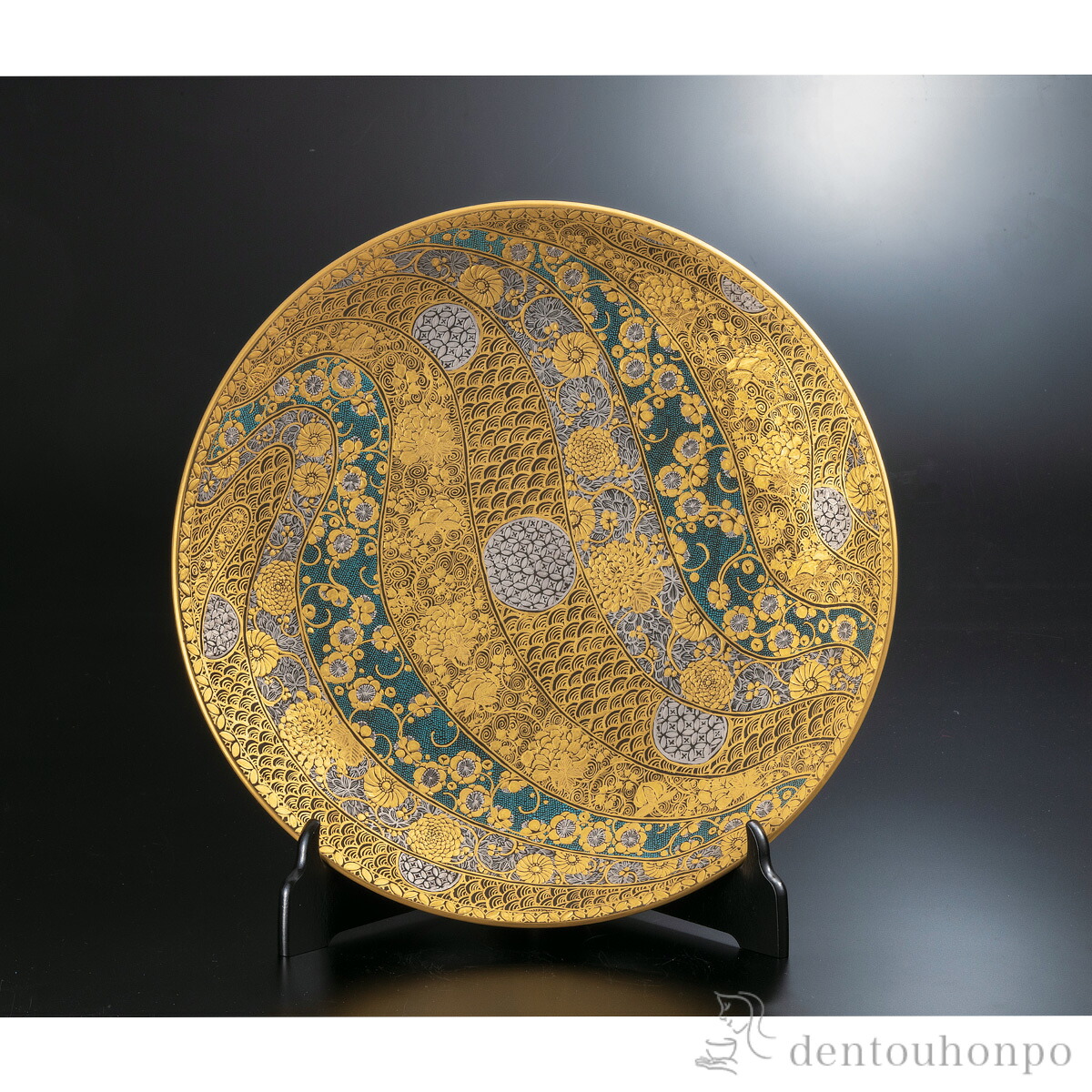 飾皿 本金盛割取小紋 15号 皿立付 ( 置物 飾皿 スタンド 絵皿 贈り物 九谷焼 結婚 出産 内祝い 引き出物 金婚式 誕生日プレゼント 還暦祝い 古希 喜寿 米寿 退職 定年 プレゼント お祝い お返し お礼 令和 両親 父 母 男性 女性 日本製 おすすめ おしゃれ かわいい )｜伝統本舗