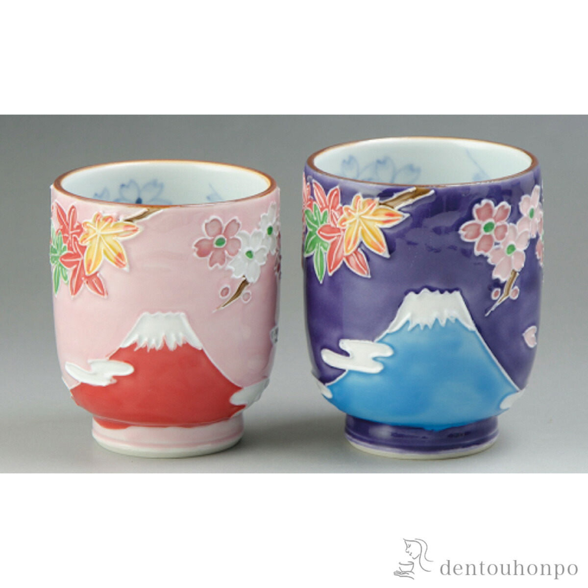 交趾富士景色 組湯呑 ペア ( 湯呑み 湯のみ セット 湯飲み おすすめ 清水焼 京焼 結婚 出産 内祝い 引き出物 金婚式 誕生日プレゼント 還暦祝い 古希 喜寿 米寿 退職 定年 プレゼント お祝い お返し お礼 令和 両親 父 母 男性 女性 日本製 おすすめ おしゃれ かわいい )｜伝統本舗