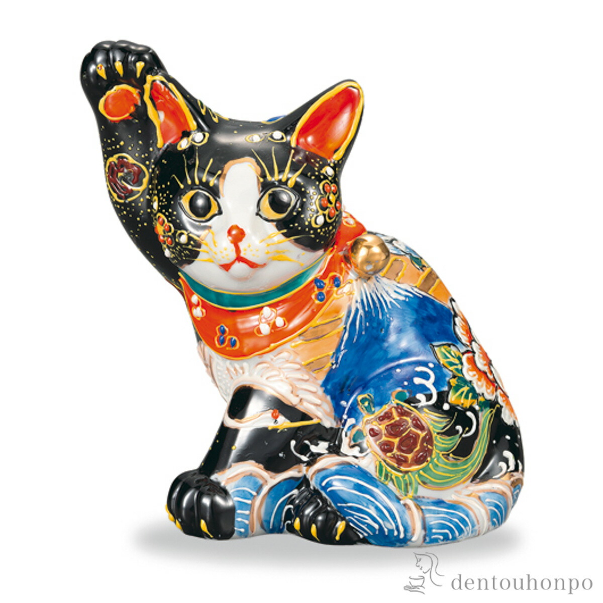 横座招き猫 黒盛鶴亀花と蝶 5.5号 ( 木札名入れ有料 母の日 早割 プレゼント 初任給 置物 幸運 開運 まねきねこ 風水 九谷焼 結婚 出産 内祝い 引き出物 金婚式 誕生日プレゼント 還暦祝い 古希 喜寿 米寿 退職 定年 プレゼント お祝い お返し お礼 令和 両親 父 母 男性 )