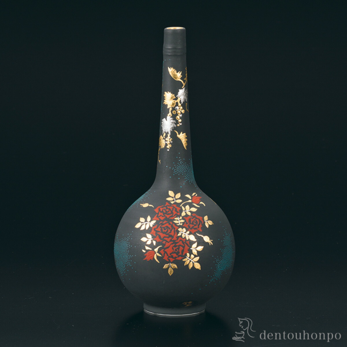 【本日10%OFFクーポン】 花入 白金盛薔薇葡萄図青粒 ( 木箱名入れ有料 木札名入れ有料 ガラス フラワーベース 花器 一輪挿し おすすめ 九谷焼 周年 創立 上場 竣工 開店 事務所移転 開業 プレゼント お祝い お返し お礼 令和 海外 日本 取引先 法人 日本製 )｜伝統本舗