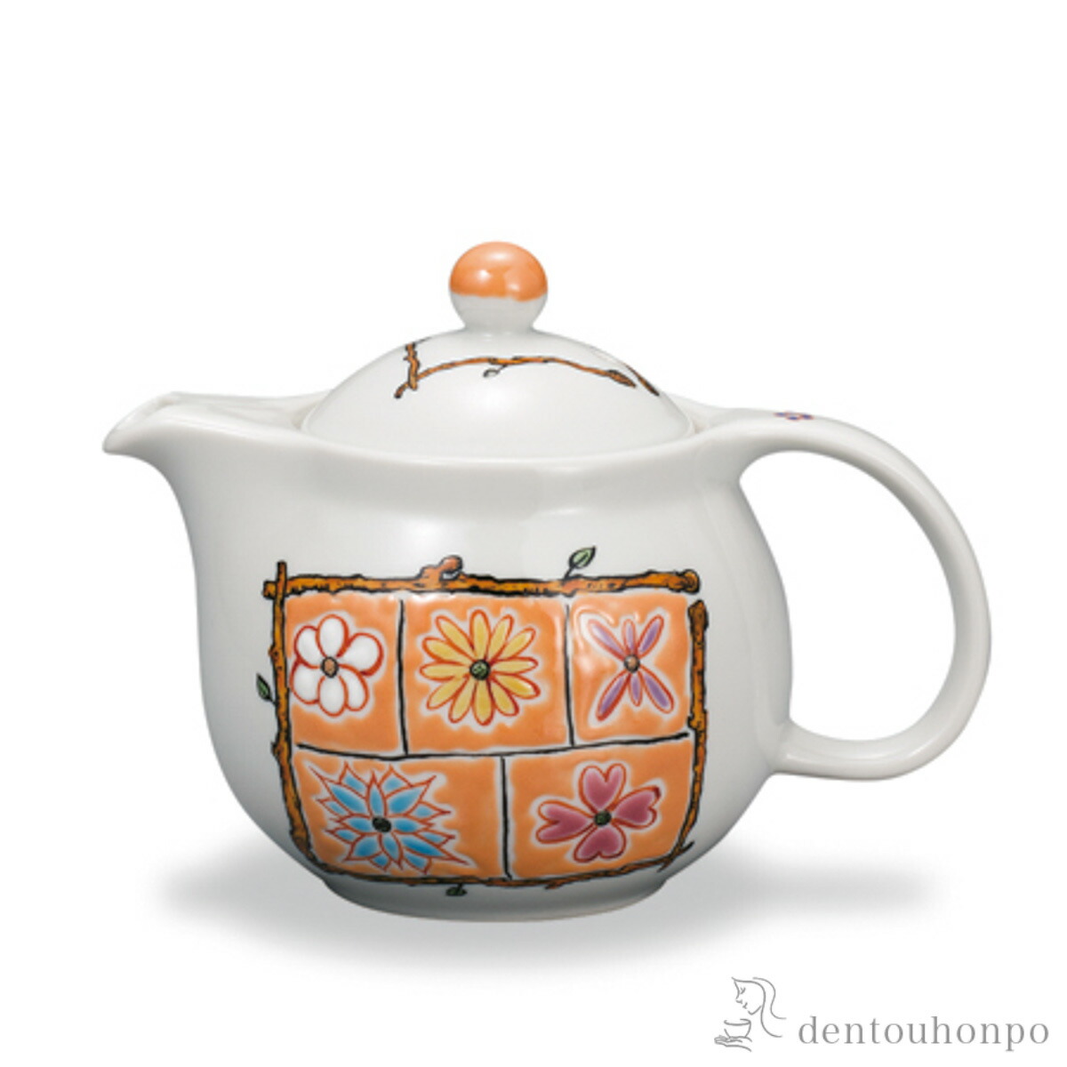 ポット急須 フラワーBOX オレンジ 茶こし付 ( 母の日 早割 プレゼント 初任給 ティーポット お茶 煎茶 日本茶 おすすめ 九谷焼 結婚 出産 内祝い 引き出物 金婚式 誕生日プレゼント 還暦祝い 古希 喜寿 米寿 退職 定年 プレゼント お祝い お返し お礼 令和 両親 父 )