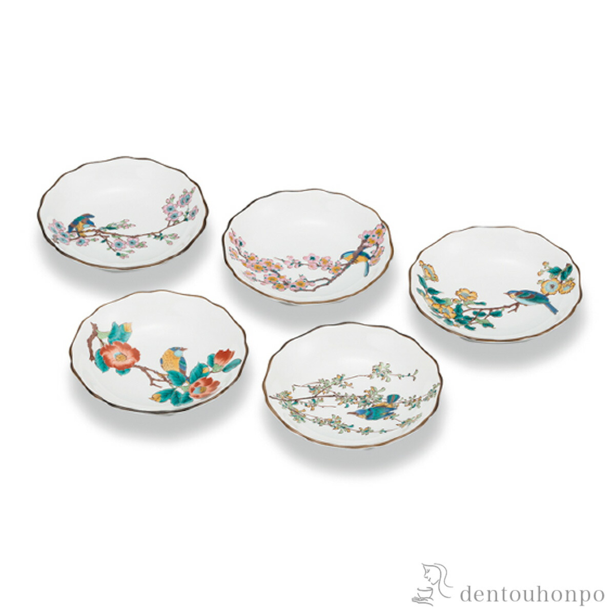 皿揃 花鳥絵変わり 4号 5枚セット ( 母の日 早割 プレゼント 初任給 和食器セット お皿 揃える 食器 和食 九谷焼 結婚 出産 内祝い 引き出物 金婚式 誕生日プレゼント 還暦祝い 古希 喜寿 米寿 退職 定年 プレゼント お祝い お返し お礼 令和 両親 父 母 男性 女性 )