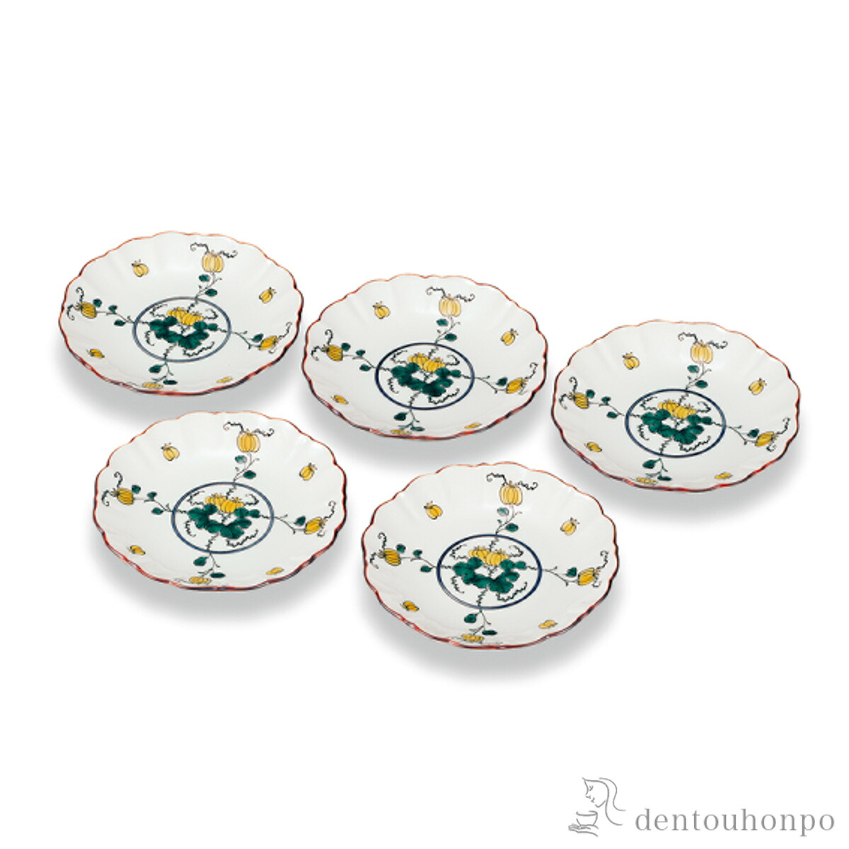 皿揃 色絵瓜文 4.5号 5枚セット ( 母の日 早割 プレゼント 初任給 和食器セット お皿 揃える 食器 和食 九谷焼 結婚 出産 内祝い 引き出物 金婚式 誕生日プレゼント 還暦祝い 古希 喜寿 米寿 退職 定年 プレゼント お祝い お返し お礼 令和 両親 父 母 男性 女性 )