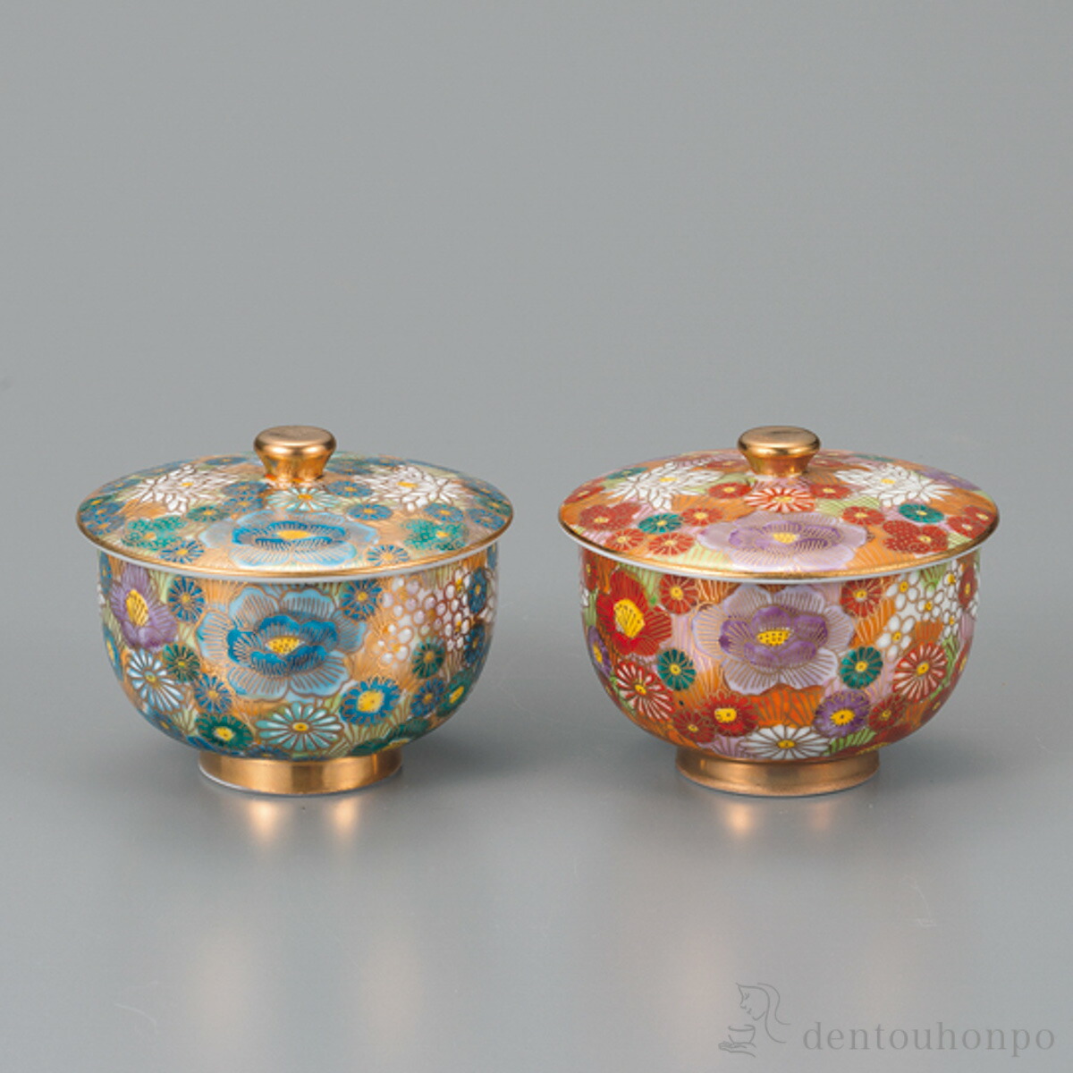 蓋付碗 金花詰 ペア ( 母の日 早割 プレゼント 初任給 茶器セット 急須 湯呑み 日本茶 中国茶 九谷焼 結婚 出産 内祝い 引き出物 金婚式 誕生日プレゼント 還暦祝い 古希 喜寿 米寿 退職 定年 プレゼント お祝い お返し お礼 令和 両親 父 母 男性 女性 日本製 )