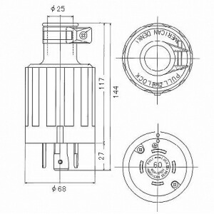 アメリカン電機 繋ぎ 引掛形 60A 舞い降りる形3P 250V 黒 4622R