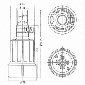 アメリカン電機 雨合羽形繋ぎ 引掛形 60A 舞い降りる形3P 250V 黒 4622RW