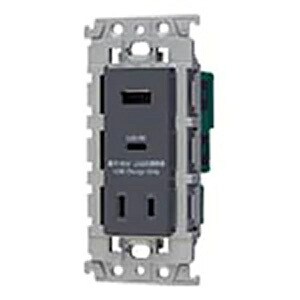 パナソニック 埋込充電用USBコンセント 2ポート 18W USB-A・C 扉付コンセント・絶縁枠付 マットグレー WTL147740MH｜電材堂
