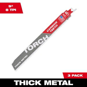 ミルウォーキー milwaukee TORCH 金細工職人用カーバイドレシプロソーブレード 8TPI 229粍(3本容器に並べる) 48-00-5302