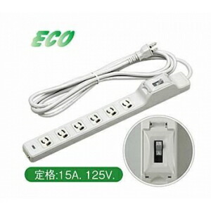 明工社 15A 安全ブレーカ付OA抜け止め接地タップ 6コ口 VCTコード3m ハーネスプラグ付 MR7632NT3