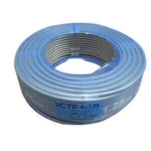 富士電線 ビニルキャブタイヤ丸形コード 1.25㎟ 4心 100㎟ 灰色 VCTF1.25SQ×4C×100mハイ