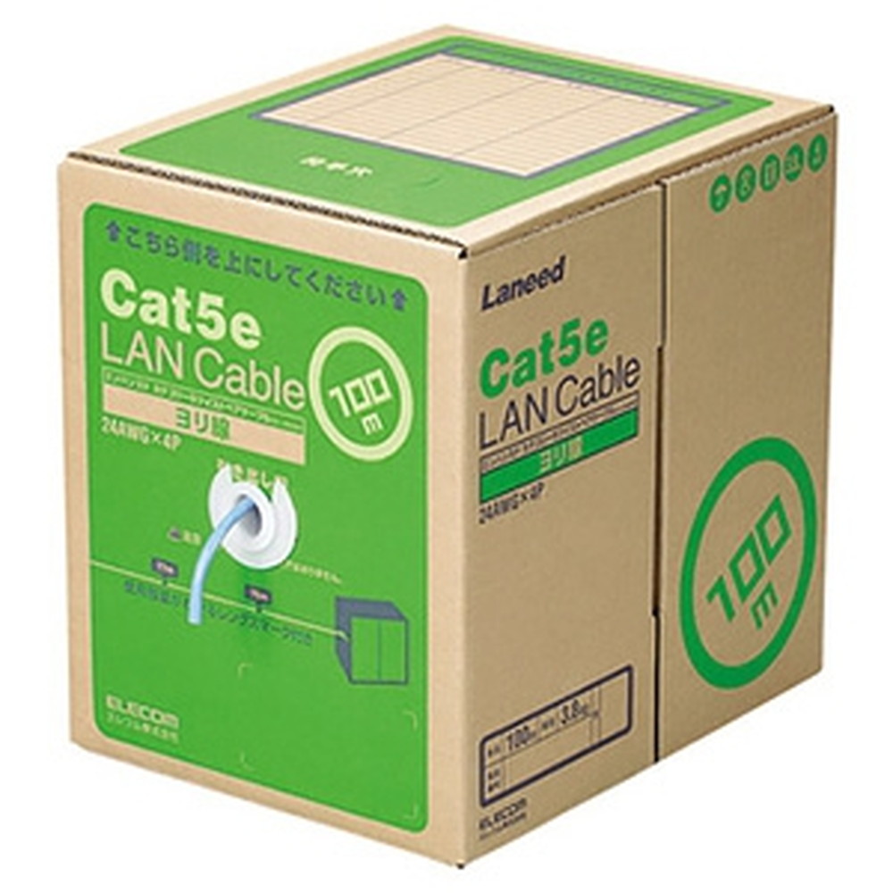 ELECOM LANケーブル ケーブルのみ CAT5E対応 ヨリ線 レングスマーク付 環境配慮パッケージ 長さ100m ブルー LD-CT2/BU100YR