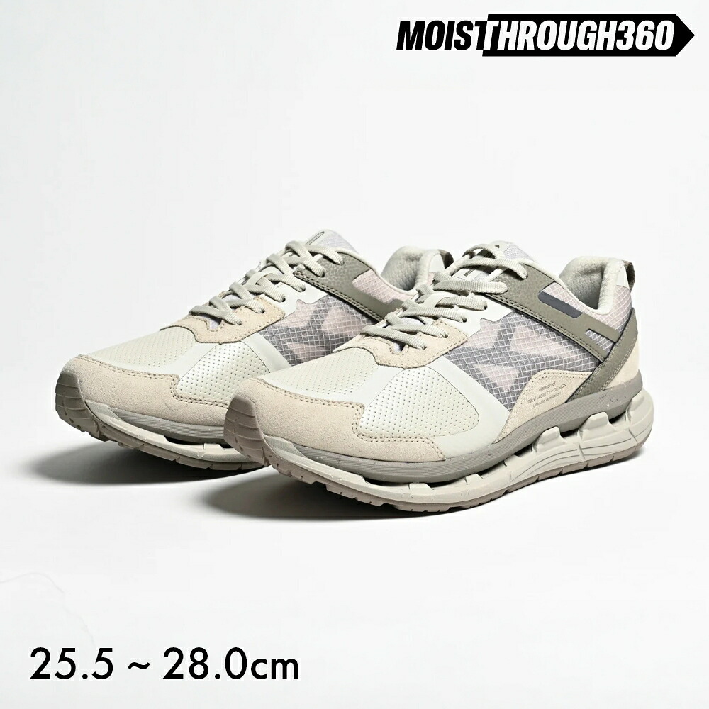 【梅雨の足元 蒸れずに快適】モイスルー360 MOISTHROUGH360 スニーカー メンズ VENTIRIS LT ヴェンティリス レザー M1117W オフホワイト 通気防水 蒸れにくい 雨でも快適 特許取得済 360&deg;ベンチレーション 本革 防水レザー 厚底 ボリュームソール 全天候型 レザースニーカー｜DEPARTMENTSTORES 23,430円