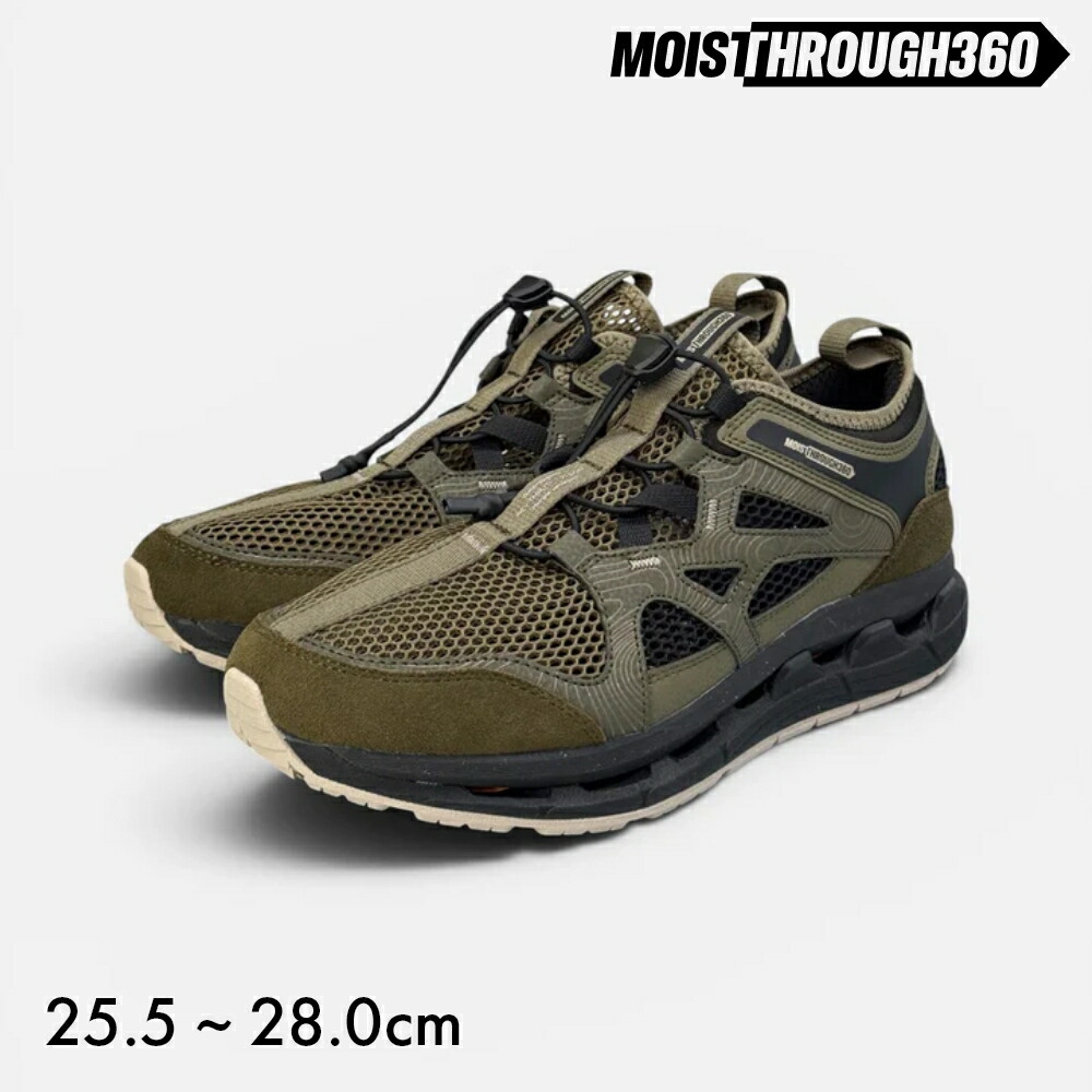【梅雨の足元 蒸れずに快適】モイスルー360 MOISTHROUGH360 スニーカー メンズ CAICIAS カイキアス M1120M カーキ|通気防水で蒸れにくい 雨の日も快適 特許取得済 360°ベンチレーション 厚底 ボリュームソール ラギッドソール スニーカーサンダル|DEPARTMENTSTORES