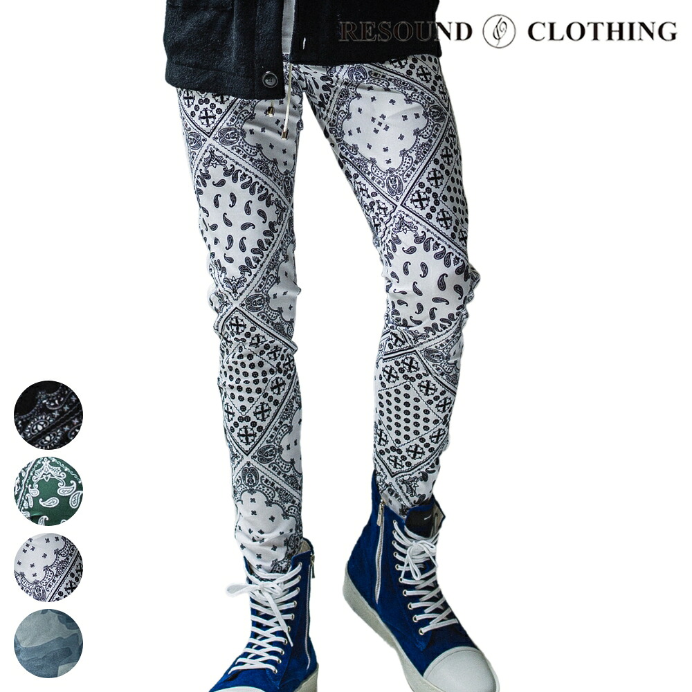 RESOUND CLOTHING リサウンドクロージング パンツ Blind LINE PT2 RC27-ST-008-2 ブラック ホワイト グリーン サックス トラックパンツ タイトシルエット テーパード ストレッチ ドローコード バンダナ柄 カモ柄