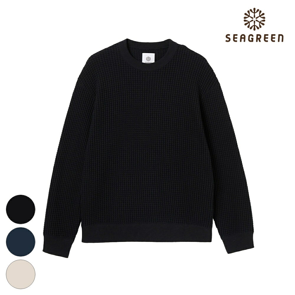 【ﾏﾗｿﾝ中P20】SEAGREEN シーグリーン プルオーバー BIG WAFFLE PULLOVER MJXA0003065538 クルーネック ロンT メンズ ブラック ネイビー クリームワッフル リラックス 万能トップス ゆったり ストレッチ 着心地 シンプル おしゃれ ブランド｜DEPARTMENTSTORES