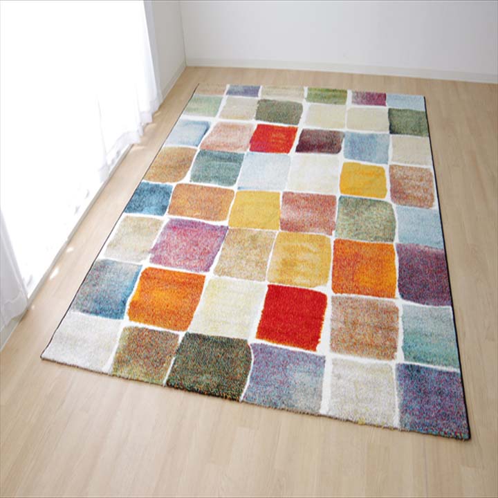 トルコ製 ウィルトン織カーペット パレット RUG ラグ 約200&times;250cm タイル柄 カラフル おしゃれ 遊び毛が出にくい｜雑貨DEPO
