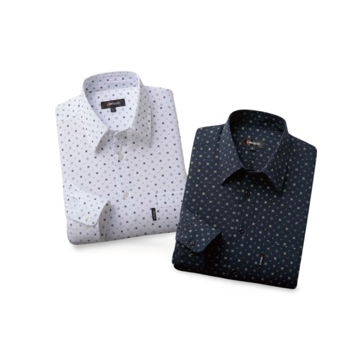 紳士服 メンズ 春夏 春物 夏服 カジュアルシャツ 綿100％小紋柄長袖シャツ2色組 GV-064 Pierucci/ピエルッチ