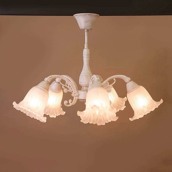 【百貨店SALE_10%OFF】クラシカルシーリングランプ 5灯 ロクサーヌ ホワイトブラッシュゴールド LED白熱電球相応う E26口金 古典派音楽 アンティーク風 姫系 室内装飾 硝子 バス発着場 販売店 赤ちょうちん 【ATC】