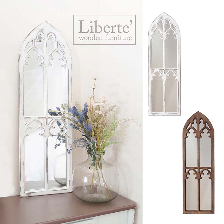 【ATC】Liberteリベルテ ウッデンウィンドウミラー ホワイト/ブラウン 木製 鏡 スタンドミラー インテリア 幅30cm 高さ97cm|雑貨DEPO