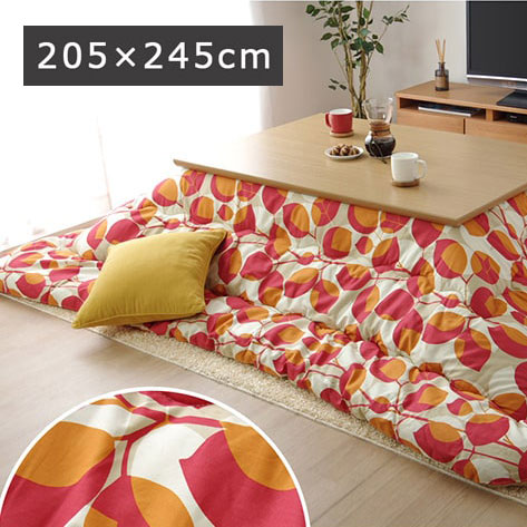 こたつ布団 長方形 国産 リーフ柄 掛け単品 レッド 約205&times;245cm 6柄シリーズ【送料無料】※同梱不可｜雑貨DEPO