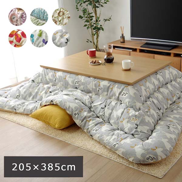 こたつ布団 長方形大 国産 北欧調 アニマル 掛け単品 グレー 約205&times;385cm 6柄シリーズ【送料無料】※同梱不可｜雑貨DEPO