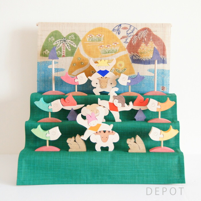 楽天市場】木製五月人形 組木五月人形 節句 小黒三郎三童子三段飾り