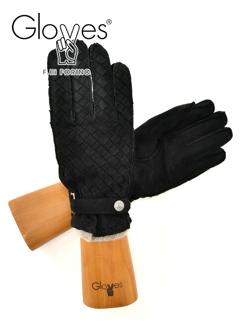 グローブス　　gloves レザーグローブ メンズ スウェードレザー 手袋 イントレチャートデザイン カシミヤニット裏地 CA741 ブラック 黒 アジャスターベルト ギフト プレゼント イタリア製 オクテット