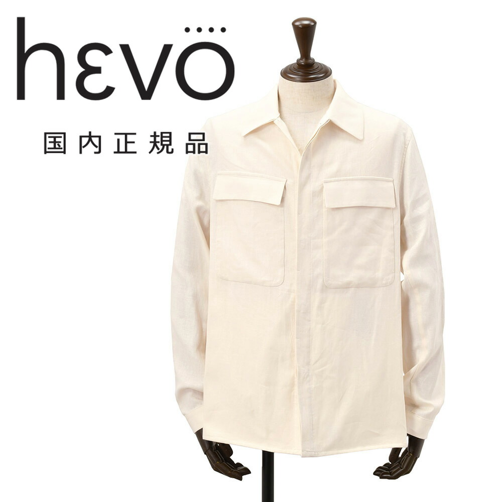 イーヴォ  HEVO シャツアウター メンズ 細工物上衣 SPECCHIOLLA スペッキオッラ  リネン人絹 象牙色 白 下げ翼付き添い人胸衣嚢 伸び伸びする填まる 薄っぺら 国内置き目品 でらでら 堅苦しさブランド名